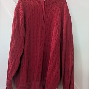 Izod Men's Zip Up Red Cable Knit Sweater